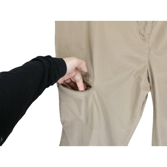 J Jill Pants Size 16 Tan Khaki Beige Cargo Zip pockets Lightweight Cotton Eyelet - Picture 8 of 15
